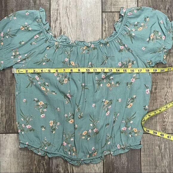 NWT Pink Rose Turquoise Floral On or Off Shoulder Croptop Blouse Size Large - Picture 11 of 12